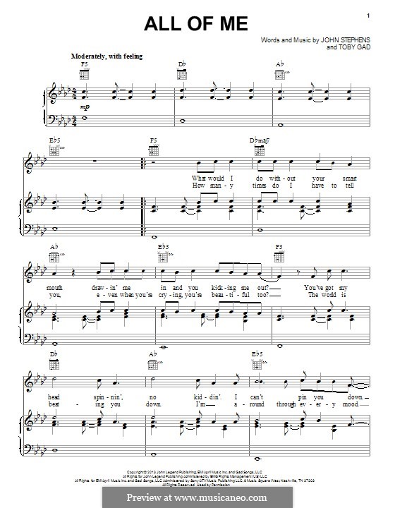 All of Me: Für Stimme und Klavier (oder Gitarre) by John Stephens, Tobias Gad