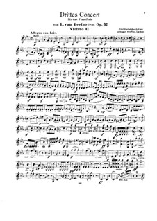 Konzert für Klavier und Orchester Nr.3, Op.37: Version für zwei Klaviere und Streichquintett – Violinstimme II by Ludwig van Beethoven