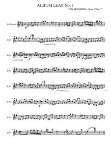 Lyrische Stücke, Op.12: No.7 Album Leaf, for clarinet by Edvard Grieg