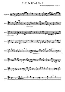 Lyrische Stücke, Op.12: No.7 Album Leaf, for clarinet by Edvard Grieg