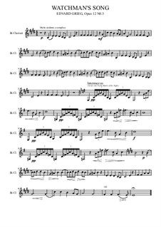 Lyrische Stücke, Op.12: No.3 Watchman's Song, for clarinet by Edvard Grieg