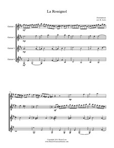 La Rossignol: For guitar quartet - score and parts by Unknown (works before 1850)