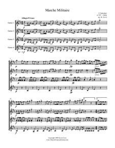 Drei militärische Marsche für Klavier, vierhändig, D.733 Op.51: March No.1, for guitar quartet - score and parts by Franz Schubert