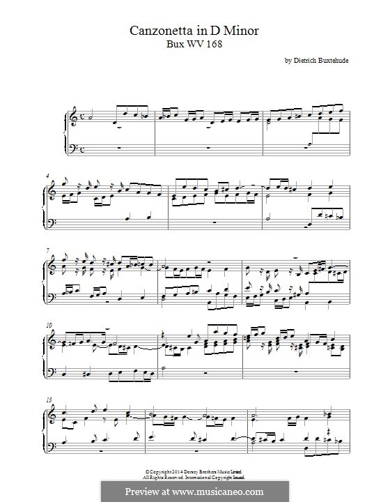 Canzonetta für Orgel in d-Moll, BuxWV 168: Version für Klavier by Dietrich Buxtehude