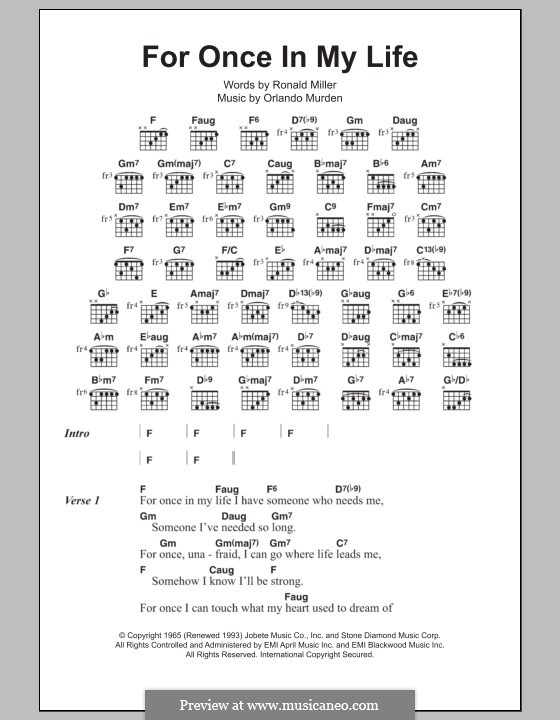 For Once in My Life: Texte und Akkorde by Orlando Murden, Ronald Miller