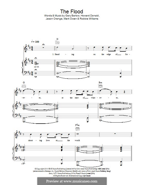 The Flood (Take That): Für Stimme und Klavier (oder Gitarre) by Gary Barlow, Howard Donald, Jason Orange, Mark Owen, Robbie Williams