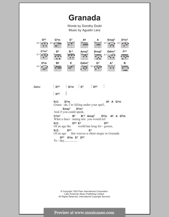 Granada: Texte und Akkorde by Agustin Lara