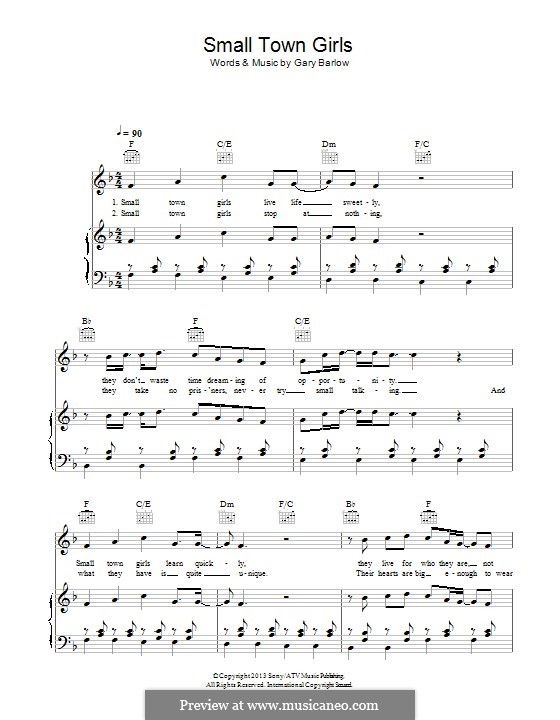 Small Town Girls: Für Stimme und Klavier (oder Gitarre) by Gary Barlow