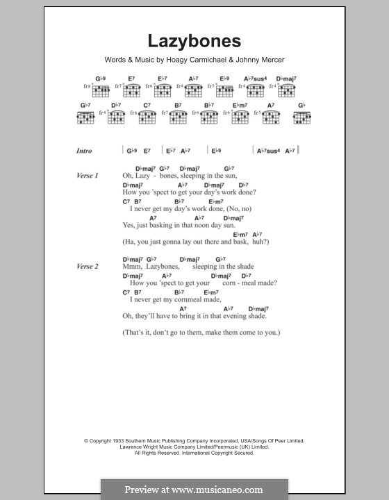 Lazybones: Texte und Akkorde by Johnny Mercer