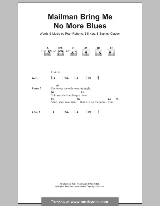 Mailman Bring Me No More Blues: Texte und Akkorde by Ruth Roberts, Bill Katz, Stanley Clayton
