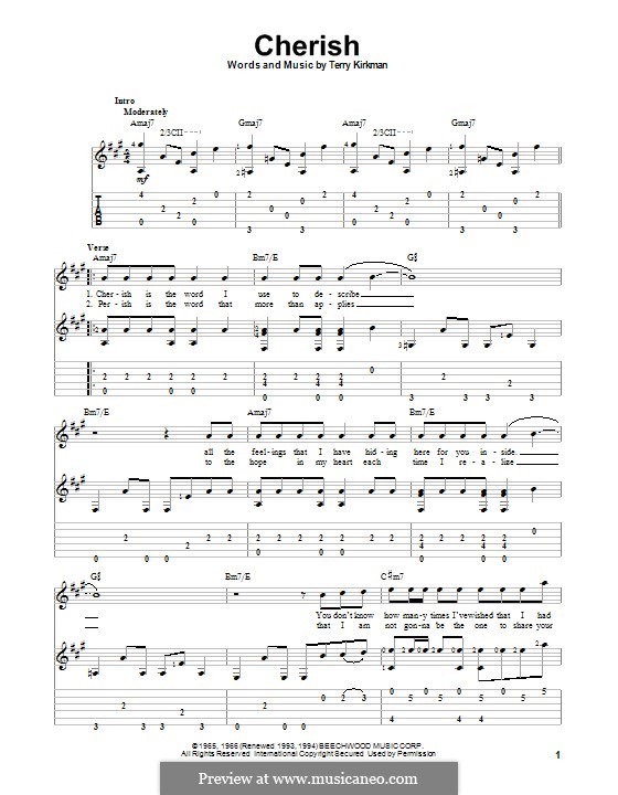 Cherish (The Association): Für Gitarre mit Tab by Terry Kirkman