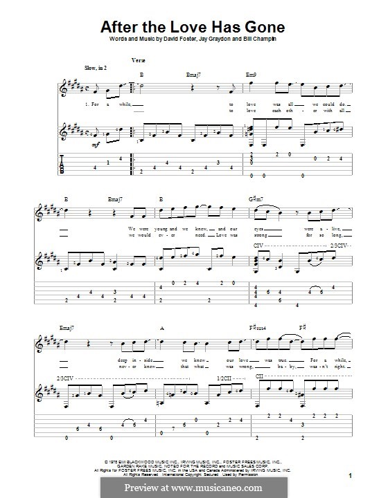 After the Love Has Gone (Earth, Wind & Fire): Für Gitarre mit Tab by Bill Champlin, David Foster, James Graydon