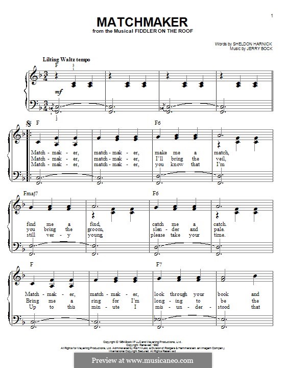 Matchmaker (from The Fiddler on the Roof): Für Klavier by Jerry Bock