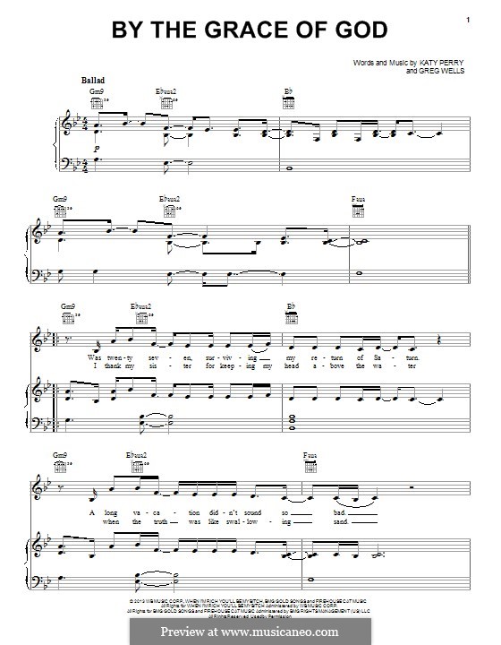 By the Grace of God: Für Stimme und Klavier (oder Gitarre) by Greg Wells, Katy Perry