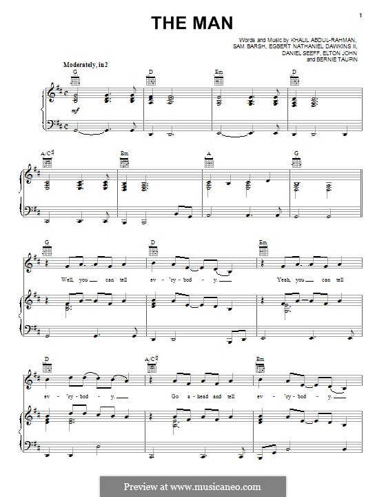 The Man: Für Stimme und Klavier (oder Gitarre) by Bernie Taupin, Aloe Blacc, Elton John, Khalil Abdul-Rahman, Sam Barsh, Egbert Nathaniel Dawkins II, Daniel Seeff