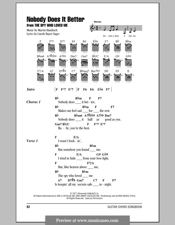 Nobody Does It Better (theme from James Bond: The Spy Who Loved Me): Texte und Akkorde by Marvin Hamlisch