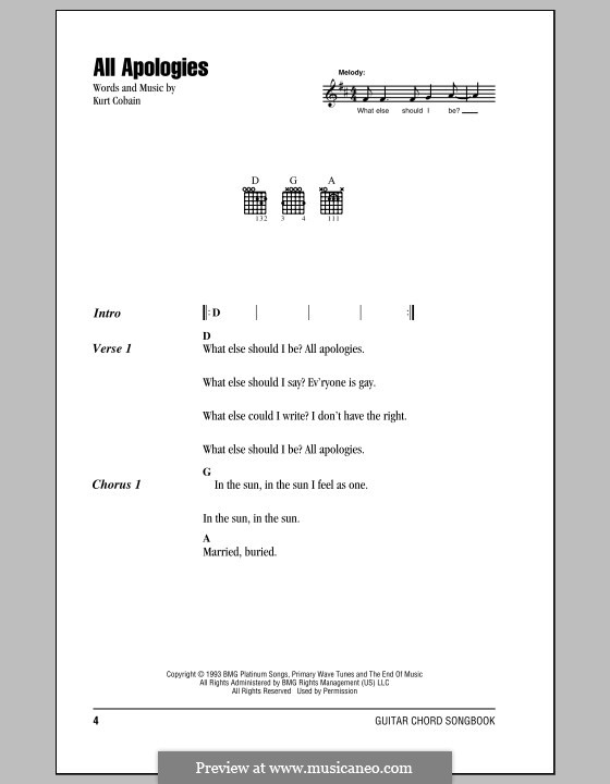 All Apologies (Nirvana): Texte und Akkorde by Kurt Cobain