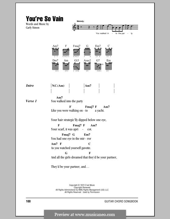 You're So Vain: Texte und Akkorde by Carly Simon