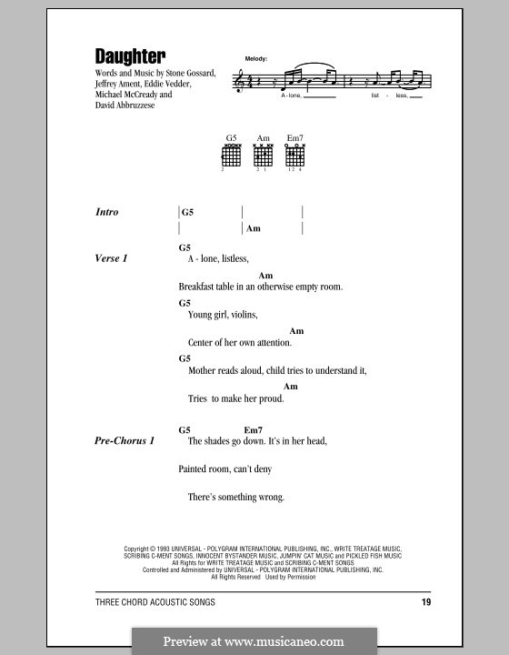 Daughter (Pearl Jam): Texte und Akkorde by David Abbruzzese, Eddie Vedder, Jeff Ament, Mike McCready, Stone Gossard