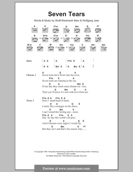 Seven Tears (Goombay Dance Band): Texte und Akkorde by Wolff-Ekkehardt Stein, Wolfgang Jass