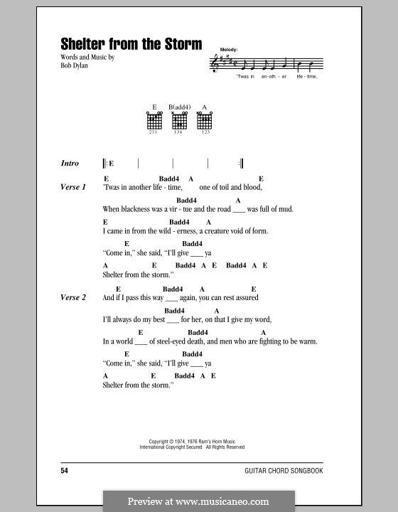 Shelter from the Storm: Texte und Akkorde by Bob Dylan