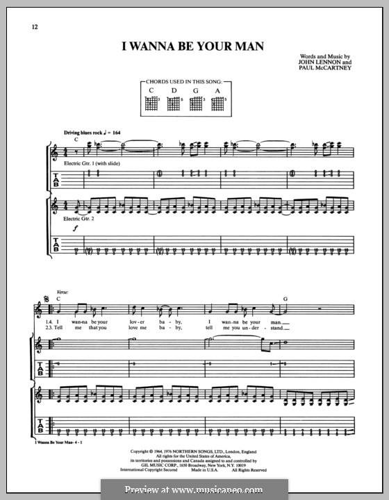 I Wanna Be Your Man (The Beatles): Für Gitarre mit Tab by John Lennon, Paul McCartney