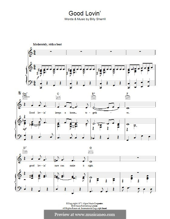 Good Lovin' (Makes it Right): Für Stimme und Klavier (oder Gitarre) by Billy Sherrill