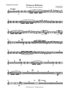 Chanson Bohème: Arranged for recorder ensemble Si,S,A,T,T,B,B,Gb - parts by Georges Bizet