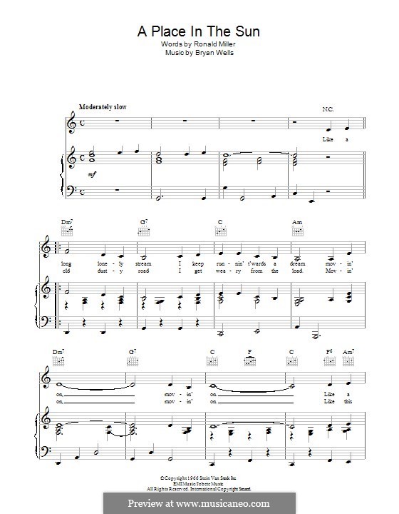 A Place in the Sun: Für Stimme und Klavier (oder Gitarre) by Bryan Wells, Ronald Miller