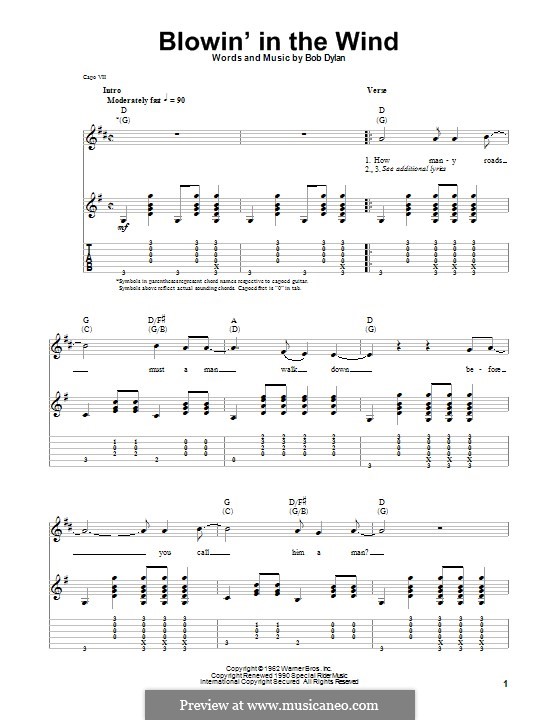 Blowin' in the Wind: Für Gitarre mit Tab by Bob Dylan