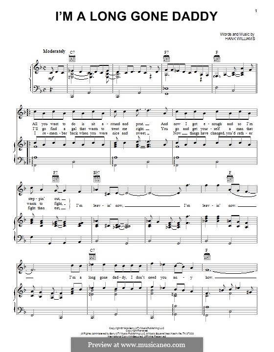 I'm a Long Gone Daddy: Für Stimme und Klavier (oder Gitarre) by Hank Williams