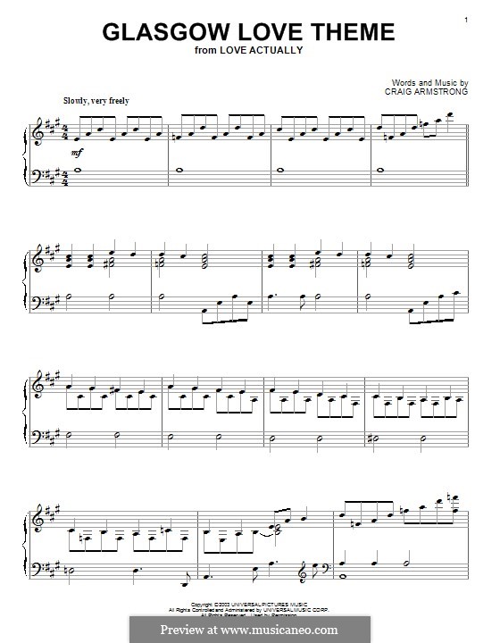 Glasgow Love Theme (from Love Actually): Für Klavier by Craig Armstrong