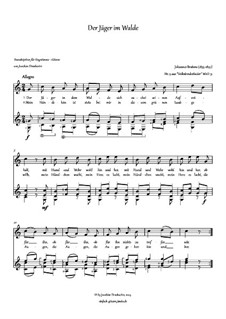 Volkskinderlieder, WoO 31: Nr.9 Der Jäger im Walde, für Stimme und Gitarre by Johannes Brahms