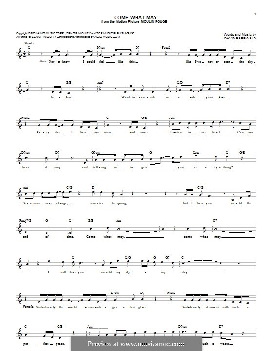 Come What May (from Moulin Rouge): Texte und Akkorde by David Baerwald