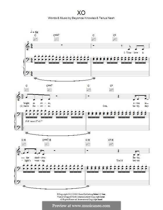 XO: Für Stimme und Klavier (oder Gitarre) by Beyoncé, Terius Nash