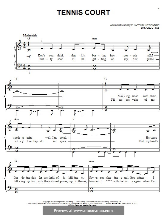 Tennis Court (Lorde): Für Klavier by Ella Yelich-O'Connor, Joel Little