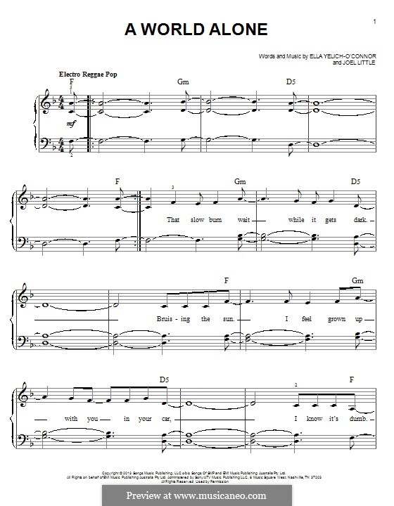 A World Alone (Lorde): Für Klavier by Ella Yelich-O'Connor, Joel Little