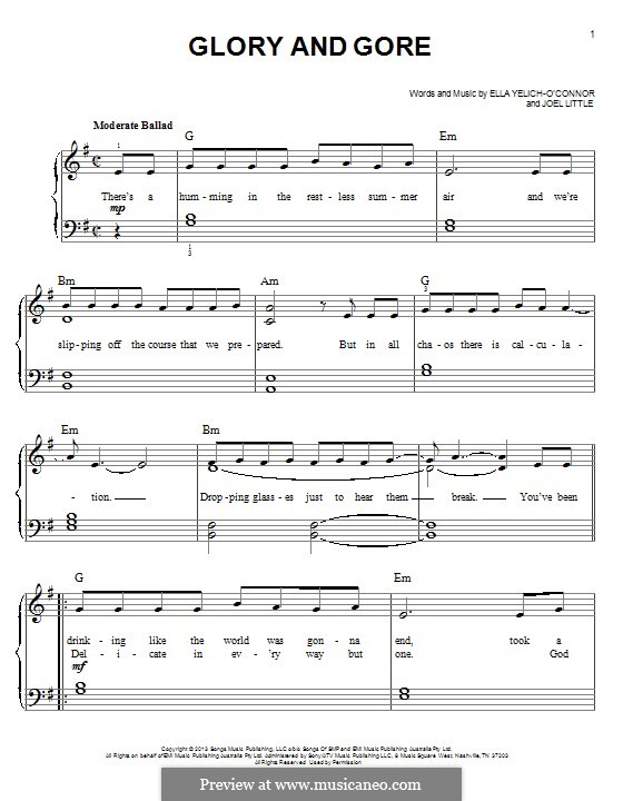 Glory and Gore (Lorde): Für Klavier by Ella Yelich-O'Connor, Joel Little