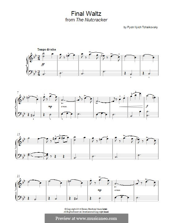 Nr.15 Finale Walzer und Apotheose: Bearbeitung für Klavier (Fragment) by Pjotr Tschaikowski