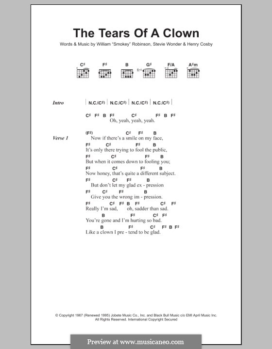 The Tears of a Clown (Smokey Robinson & The Miracles): Texte und Akkorde by Henry Cosby, Smokey Robinson, Stevie Wonder
