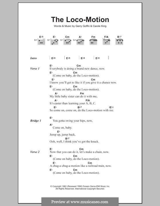 The Loco-Motion: Texte und Akkorde by Carole King, Gerry Goffin