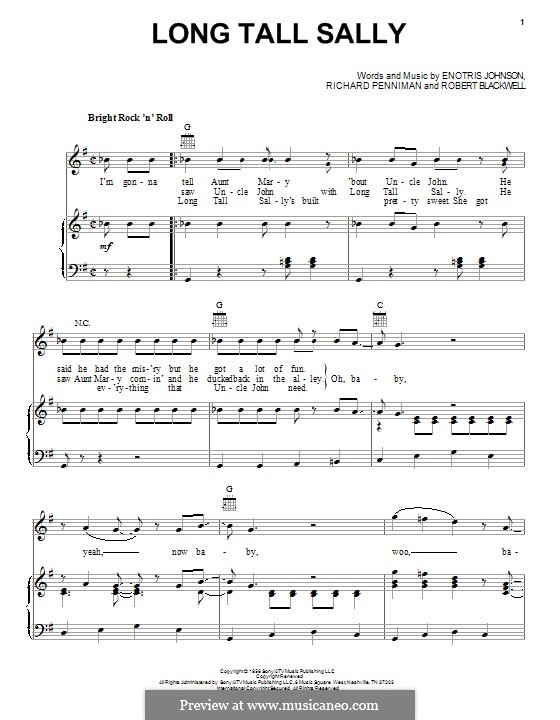 Long Tall Sally: Für Stimme und Klavier (oder Gitarre) by Little Richard, Enotris Johnson, Robert A. Blackwell