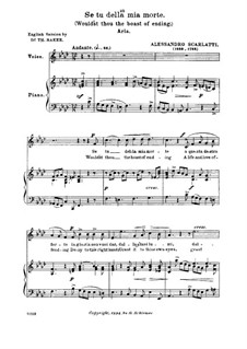 Se tu della mia morte: Low voice in F Minor by Alessandro Scarlatti