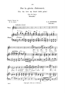 Griselda: Per la gloria d'adorarvi, medium voice in F Major by Giovanni Battista Bononcini