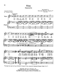 Tre giorni son che Nina: High voice in G Minor by Giovanni Battista Pergolesi