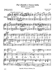 Pur dicesti, o bocca bella: Low voice in C Major by Antonio Lotti
