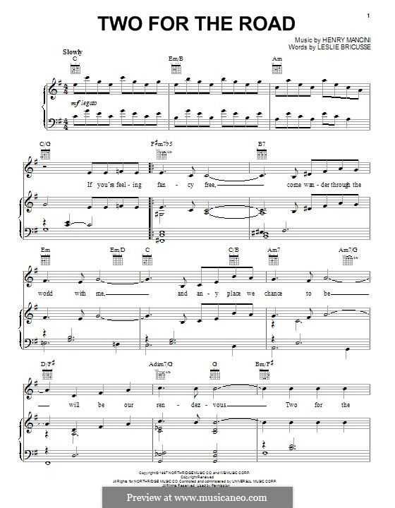 Two for the Road: Für Stimme und Klavier (oder Gitarre) by Henry Mancini
