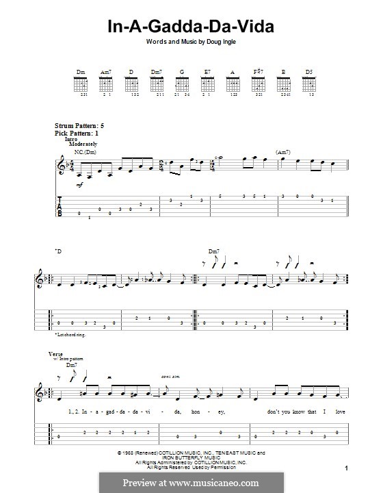 In-A-Gadda-Da-Vida (Iron Butterfly): Für Gitarre mit Tab by Doug Ingle