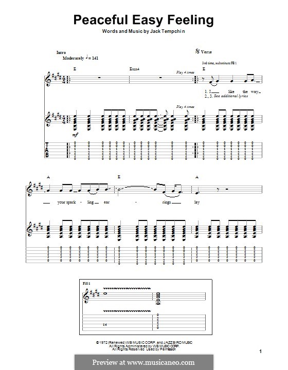 Peaceful Easy Feeling (The Eagles): Für Gitarre mit Tab by Jack Tempchin