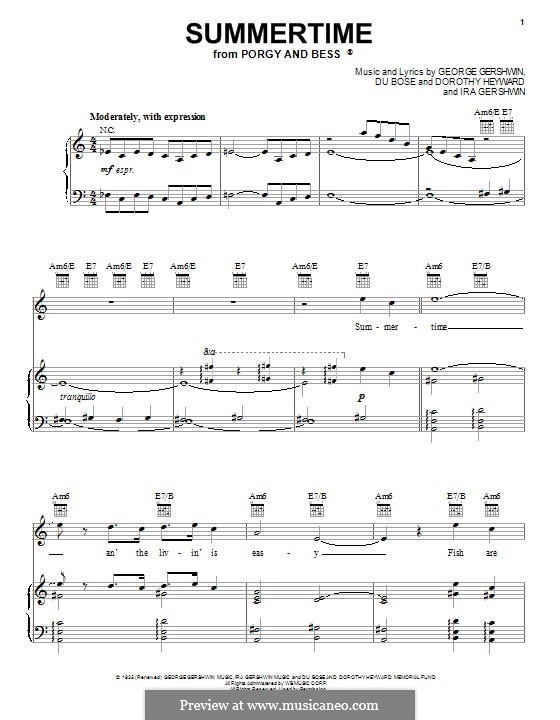 Summertime, vocal version: Für Stimme und Klavier (oder Gitarre) by George Gershwin